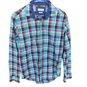 Zara Man Shirt Mens Medium Button Up Blue Plaid Slim Fit Easter Spring Cotton